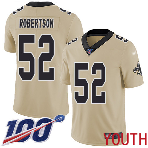 New Orleans Saints Limited Gold Youth Craig Robertson Jersey NFL Football 52 100th Season Inverted Legend Jersey